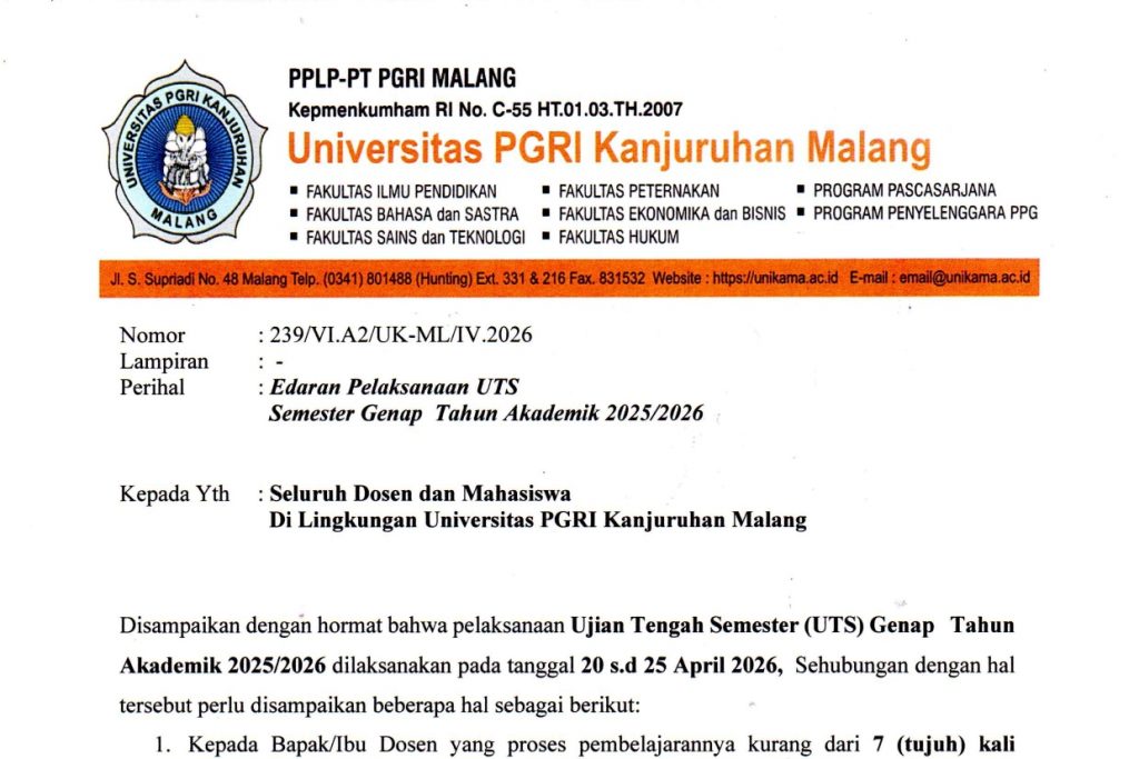 Edaran Pelaksanaan UTS Semester Genap 2025/2026